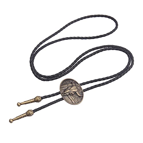 Image of GelConnie Bolo Ties for Men Women Western Cowboy Tie Mens Western Necklace Leather Necktie Gold Bolero Tie Cowboy Necklace