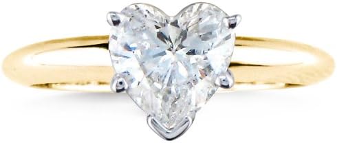 14K Yellow Gold Solitaire Diamond Engagement Ring Heart Cut (D Color SI2 Clarity 0.54 ctw)