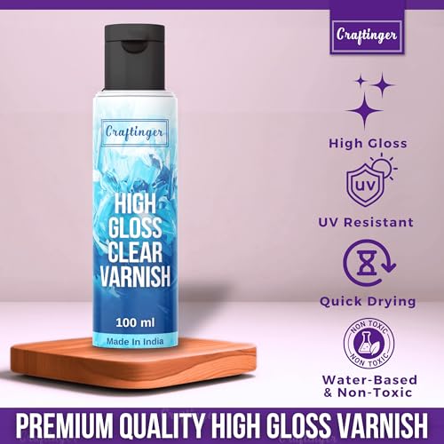 Image of Craftinger 200ml High Gloss Clear Varnish with Free 30ml Acrylic Color | Non-Yellowing NonToxic | Multi-Surface color for Canvas, Wood, Glass & More | Set for Adults, for Artists, students & Hobbyists