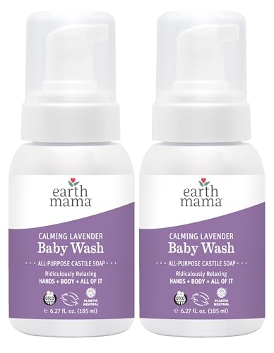 Image of Earth Mama Calming Lavender Baby Wash Liquid Foaming Hand Soap, Organic All-Purpose Lavender Body Wash for Sensitive Skin, Castile Soap with Coconut Oil, Shea Butter, & Calendula, (Packaging May Vary)