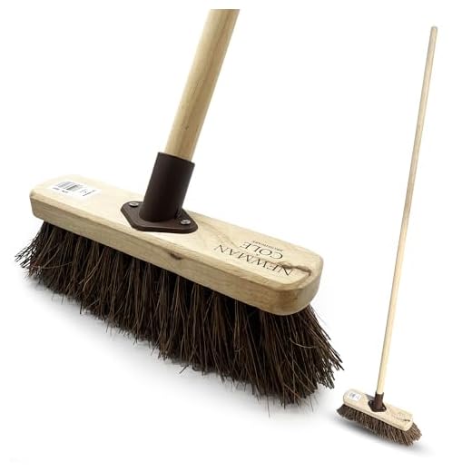 10” Garden Broom Outdoor with Durable Support Bracket Yard Brush Heavy Duty with 120 cm Wooden Handle Natural Stiff Bassine Hard Bristle Broom Sweeping Brush