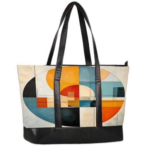 CNNINGYI Abstract Circles Tote Bag for Women with Zipper, Large Top Handle Handbags Laptop Tote Bags Laptop Sleeve Case Shoulder Bags Messenger Bag, Colorful Circles