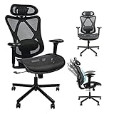 Mesh Office Chair, Ergonomic Office Chair with Adjustable Lumbar Support, Armrest, Headrest - Tilt H