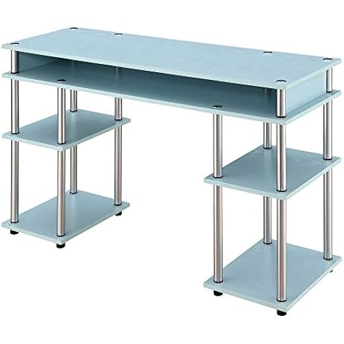 Convenience Concepts Designs2Go No Tools Desk Home Office Desk with Shelves, Corner Shelf Vanity Desk Computer Desk Nail Table for Nail Tech - 47.25" L x 15.75" W x 30" H, Sea Foam