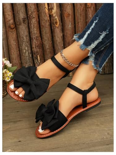 COZYEASE Women's Bow Knot Open Toe Flats Comfy Flat Sandals Summer Slip Ons3