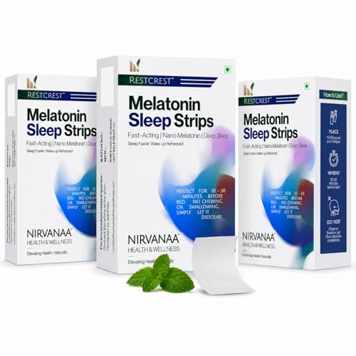 Image of Nirvanaa RESTCREST Melatonin Sleep Strips 5mg | 90 Orally Dissolving Strips | Fast Absorbing | Non-Habit Forming | Natural Sleep Aid | Promotes Deep Sleep | Eases Jet Lag | Sugar-Free | Mint Flavour