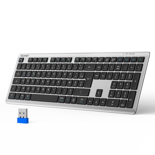 TECKNET Clavier sans Fil Ultra-Mince Rechargeable, Clavier Bluetooth 3 Canaux Multi-appareils, Clavier Silencieux à Frappe Douce, Compatible Mac OS et Windows,...