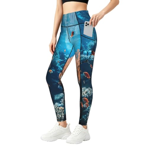 Pantalones de yoga holgados con estampado de arrecife de coral llamativo