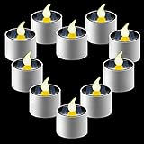10 Pieces Solar Lantern Tea Lights Candles - Electronic Solar LED Lamp Nightlight - Plastic Flameless Solar Energy Candle for Outdoor Camping Emergency