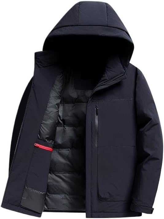 Mens Hooded Simple Down Jacket Winter Business Solid Color Casual Comfortable Warm Puffer Jackets Coat