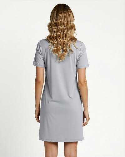 Image of Real Essentials 3 Pack: Women's Short Sleeve Nightgown Dress - Nightshirt Pajama Sleep Shirt Sleepwear (Available in Plus)