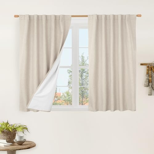 LAMIT 100% Blackout Linen Curtains for Cafe 40 Inch Length 2 Panels