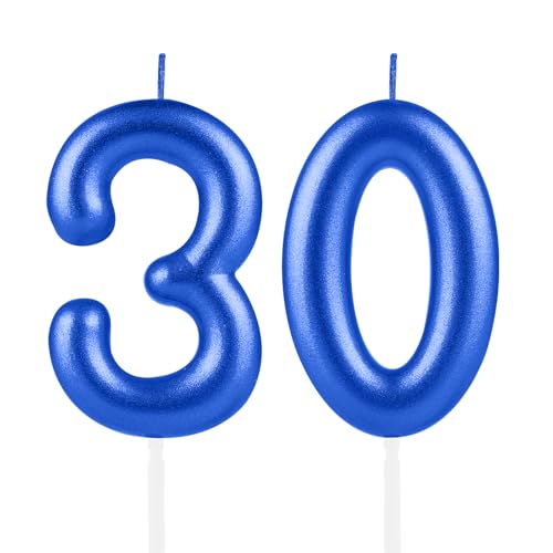 Hongplus Royal Blue Number 30 Candles, 30 Birthday Candle, Happy Birthday Candles for Cake, Blue Cake Topper Decorations for Men Women Him 30th Birthday Party Decorations Supplies Favor Gift