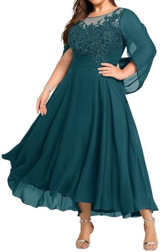 Lace Mother of The Bride Dresses Tea Length for Wedding Long Chif...