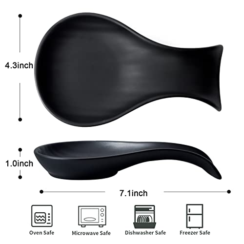 Image of Hasense Spoon Rest for Stove Top, Large Ceramic Spoon Holder for Kitchen Counter, Cooking Utensil Rest for Spatula Ladle and Tong, Kitchen Spoon Rest for Home and Coffee Bar Accessories, Matte Black