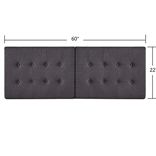 24Kf Charcoal Wall Mounted Tufted Button Queen Headboard Full Headboard, Fashionable Linen Padded Queen/Full Size Headboard-6035-Q-Charcoal #TOP1