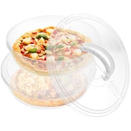 KKONHII 2 Pcs Clear Pie Containers With Lids and Handle, Round Plastic Pie Carrier Reusable Leftover Pizza Storage Container Box Double-Layer Food Tray with Cover for Cake Cookies Cheesecake Pastry
