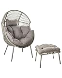 Beliani Gartensessel mit Hocker PE Rattan Auflagen grau Boho-Stil Murano