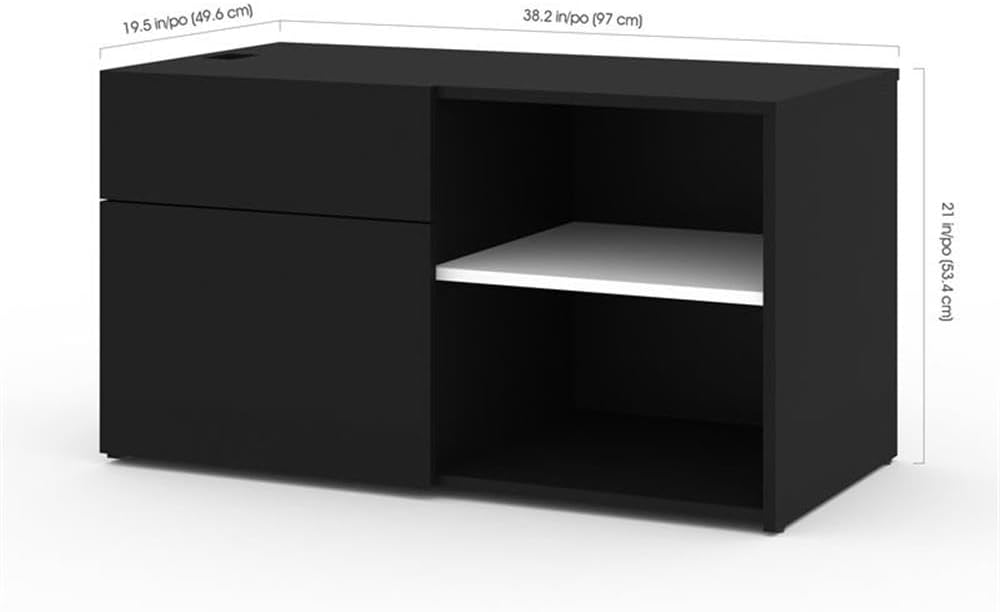 Pemberly Row 72" L-Shaped Standing Desk Set with Storage, Black Finish, Electric Adjustable Height Desk, Shelving Units, Credenzas, Dual Monitor Arms, Home Office Furniture