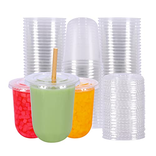 JAYEEY 17 oz Disposable Clear Plastic Cups With Flat Lids 50 Pack