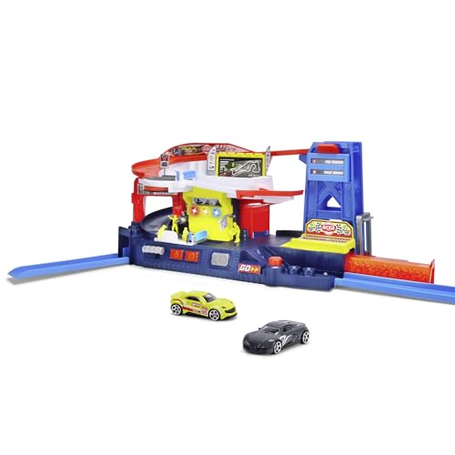Dickie Toys - Pit Stop Spiel-Set (92 cm) - Racing-Station mit Spielzeugauto & Rennstrecken - Auto-Spielzeug für Kinder ab 3 Jahre, mit Licht & Sound, inkl. Batterien