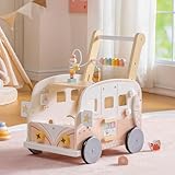 ROBOTIME Baby-Lauflernwagen Holz, Multifunktionale Aktivitäts-Lauflernhilfe mit Höhenverstellung und Geschwindigkeitskontrolle, Geschenk für Kleinkinder 10-36 M, Rosa Meerjungfrau