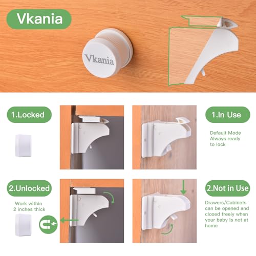 Vkania 6-Pack Magnetic Child Safety Locks for Cabinets & Drawers, Hidden Baby Proofing Adhesive Locks, No Drill Easy Installation with 2 Keys (6 Locks + 2 Keys) by Vkania - Image 7