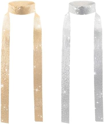 UILYNIU 2 Pack Skinny Sparkle Metal Sequins Scarf Neckerchief for Women, Neck Scarf Glitter Neck Tie for for Adult, Costume Accessories for 70s 80s Disco Abba Fancy Dress Up Party Halloween