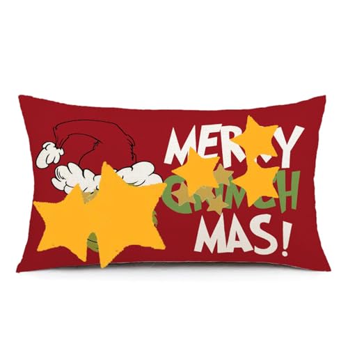 AOFANGGO Christmas Pillow Cover 12x20 inch Holiday Decorations Red Xmas Throw Pillow Cushion Cover for Bed Chair Sofa Couch Rectangle