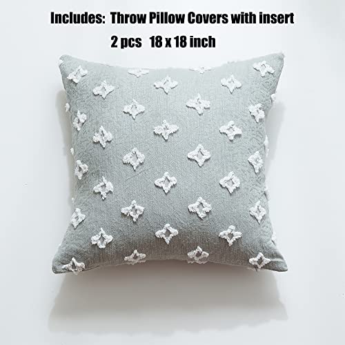 Etasop Throw Pillow Covers With Insert Included, Rhombic Jacquard Pillowcase Soft Square Cushion Case For Fall Couch Sofa Bed Bedroom Living Room (2 Pcs Light Grey)… #TOP2