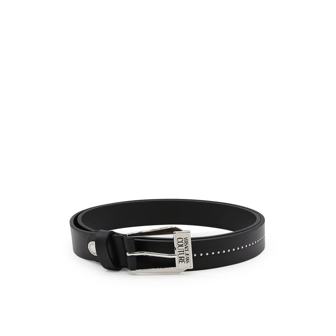 VERSACE JEANS Cintura uomo COUTURE in pelle nera con fibbia in metallo argento e micro borchie 72YA6F03 40