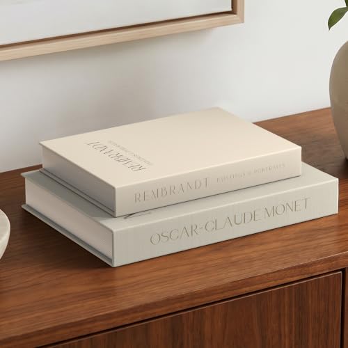NesveCit Decorative Books, 2-Pack Faux Linen Faux/Fake Books for Book Decor