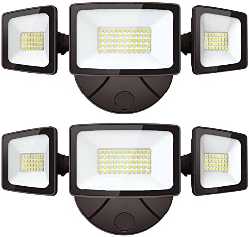 Onforu 2 Pack 55W Flood Lights Outdoor, 5500LM LED Flood Light Outdoor with 3 Adjustable Heads, IP65 Waterproof Switch Controlled Outdoor Flood Light Fixture, 6500K Security Light for Eave Garden Yard