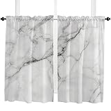 BOBOWUNY Marble Window Tier Curtain 45 Inches Long Set of 2 Panels, Marble Cracks Motif Half Windows