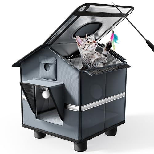 Outdoor Cat House with Magnetic Door