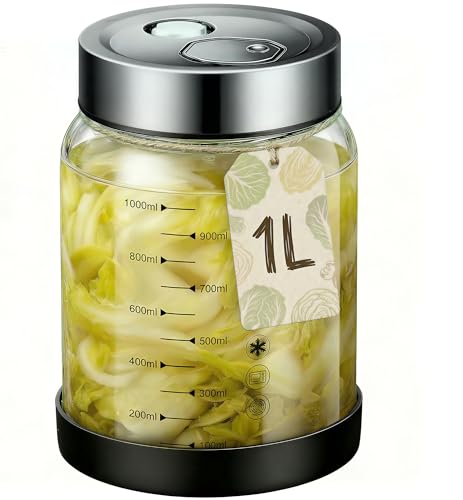 Fermentierglas mit Deckel - Gärglas Einmachglas 1l zum Auskochen Geeignet Kefir Glas Fermentiergläser mit Gärventil Sauerkraut Fermentationsglas mit Airlock Kimchi Behälter Jar für Gurke/Sauerkraut