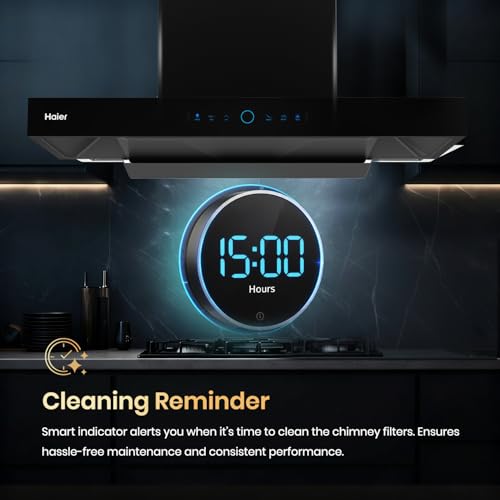 Image of Haier 90cm 2000 m3 /hr AI Smart T-Shape Chimney | Powerful 300W Motor & Digital Display | Easy Clean Pyramid Filter | 10 Yr Motor & 4 Yr Product Warranty | Free Installation & Pipe | Black | HIH-T5905