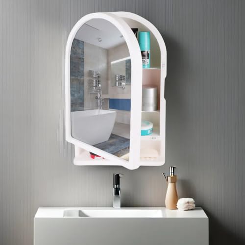 Image of CIPLA PLAST Ideal Wall Mounted Bathroom Mirror Cabinet with Storage Shelf, (Ivory)