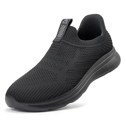 ODCKOI Męskie buty sportowe bez zapinania, lekkie, oddychające, wsuwane buty sportowe, męskie wygodne buty z siateczki, rekreacyjne buty z rzepami bez wiązania, buty sportowe, Czarny, 42 EU