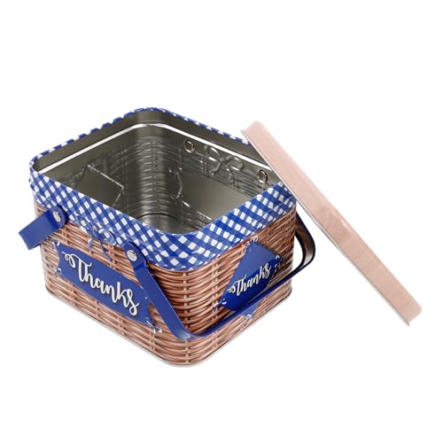 jojofuny Metal Cookie Tin with Handle - Vintage Style Biscuit Storage Container, Airtight Biscuit Jar for Cookies Cakes Treats - 15X13X10CM