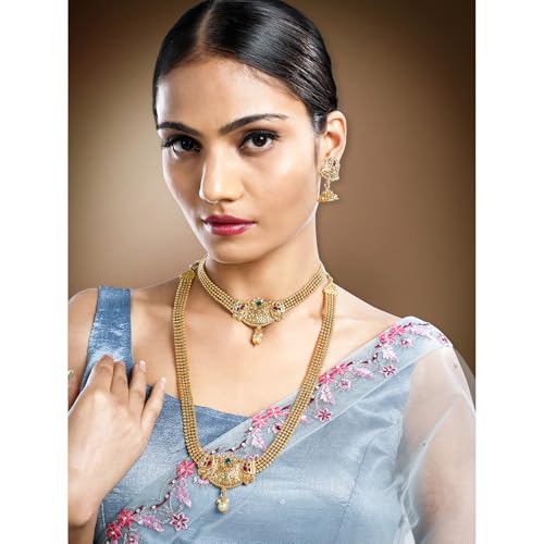 Image of Peora Gold Plated Bridal Jewellery Set with Kamarband Gift for Women Indian Traditional Ethnic Wedding