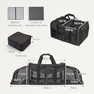 Cat Travel Carrier with Litter Boxes for 2 Cats, Double-Compartment Soft Pet Carrier, Expandable Portable Cat Carrier for Car Travel, up to 35 lb Road Trip, Camping, Hiking, Black Cat Travel Carrier with Litter Boxes for 2 Cats Double Compartment Soft Pet Carrier Expandable Portable Cat Carrier for Car Travel up to 35 lb Road Trip Camping Hiking Black