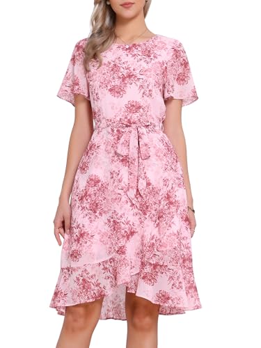 11 Best Casual Summer Dresses for Women Over 60 with Sleeves (Stylish, Cool, and Comfortable) 15 Allegra K Women's Summer Midi Dress Ruffle High Low Hem Short Sleeve Flowy Floral Dress Medium Pink
