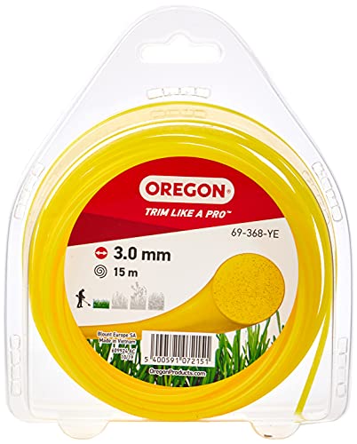 Oregon Yellow Round 3mm Strimmer Line, Trimmer Line Tackles Grass, Weeds, Lawn Edges & Flower Beds, Gardening & Lawn Care Nylon Strimmer Wire, Fits Most Standard Models, 3.0mm x 15m (69-368-YE)