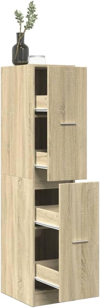 Apothecary Cabinet Tall Sonoma Oak Engineered Wood Storage Cabinet with 7 compartments for Living Room Office Home Storage Locker and Cupboard Organization