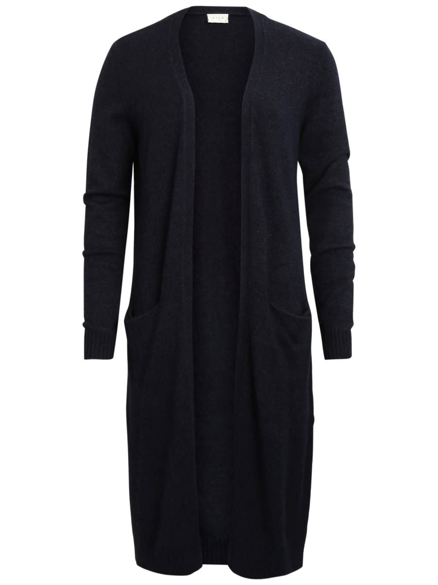 VILA Women's VIRIL Long L/S Knit Cardigan - NOOS Cardigan Sweater, Total Eclipse/Detail:Melange,
