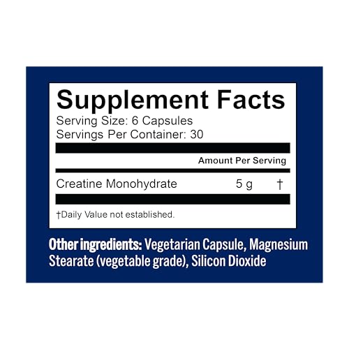 Image of Vega Creatine Monohydrate Capsules, 5g Micronized Creatine Powder per Serving, for Lean Muscle, Support Cognitive Function, Pure, Unflavored, Sugar Free, 180 Pills (30 Servings)