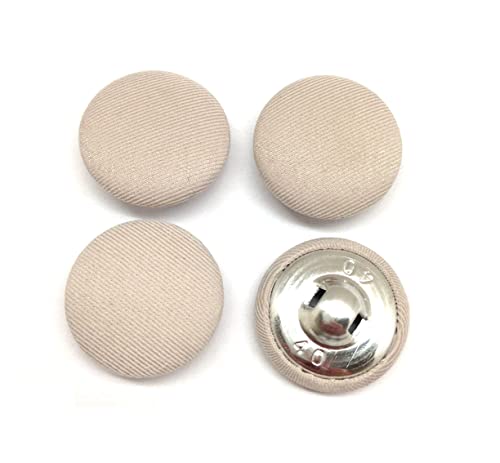 Pepperlonely 10Pc 25Mm Fabric Cloth Covered With Metal Shank Round Buttons, Beige #TOP9