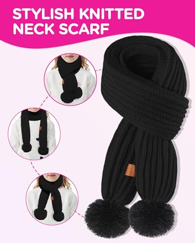 Image of Kids Winter Hat Scarf Gloves Set - Girls Boys Fleece Lined Beanie Hat with Pom Knit Scarf Warm Mittens for Children