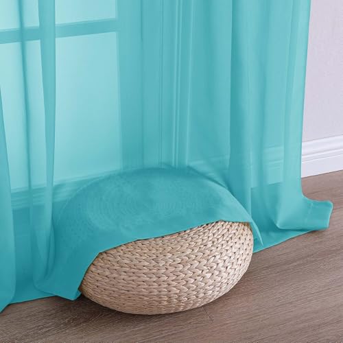 Image of OVZME Turquoise Bedroom Curtains 2 Panel Sets 96 Inch Length, 59 Inch Extra Wide Light Filtering Voile Drapes Light Airy Window Drapes for Patio Door Living Room Bedroom Dining, 59Wx96L Inches